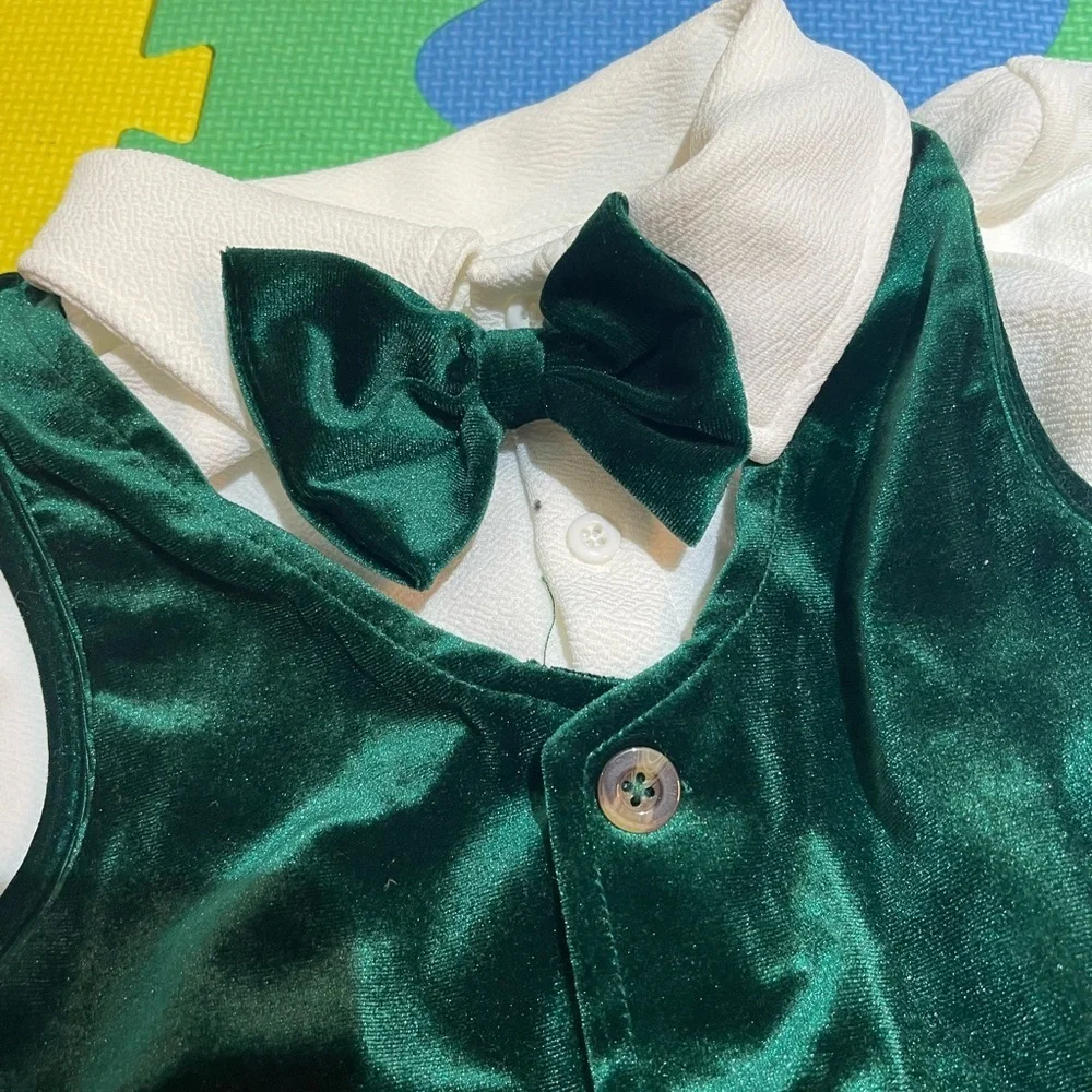 Elegant Green Velvet Jumpsuit with White Top